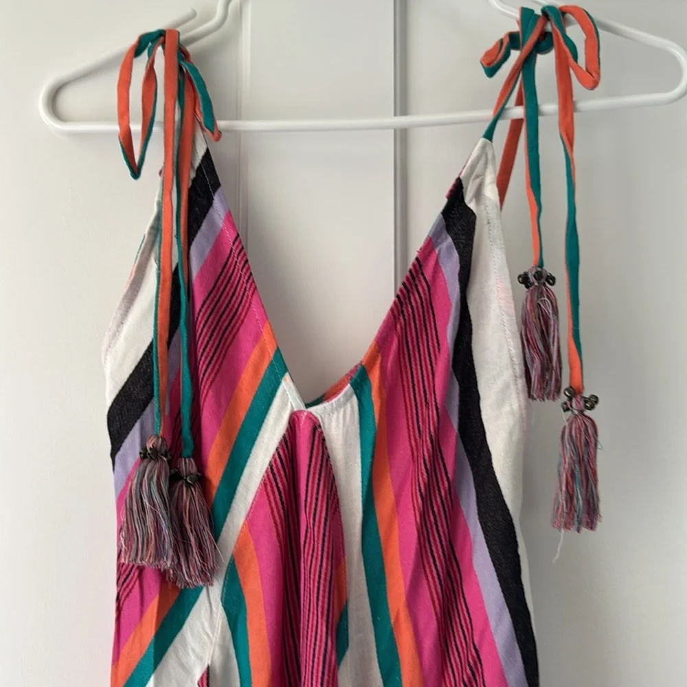 Free people maxi dress tassel stripe Colorful Striped Maxi Dress pink purple xs - Picture 2 of 4